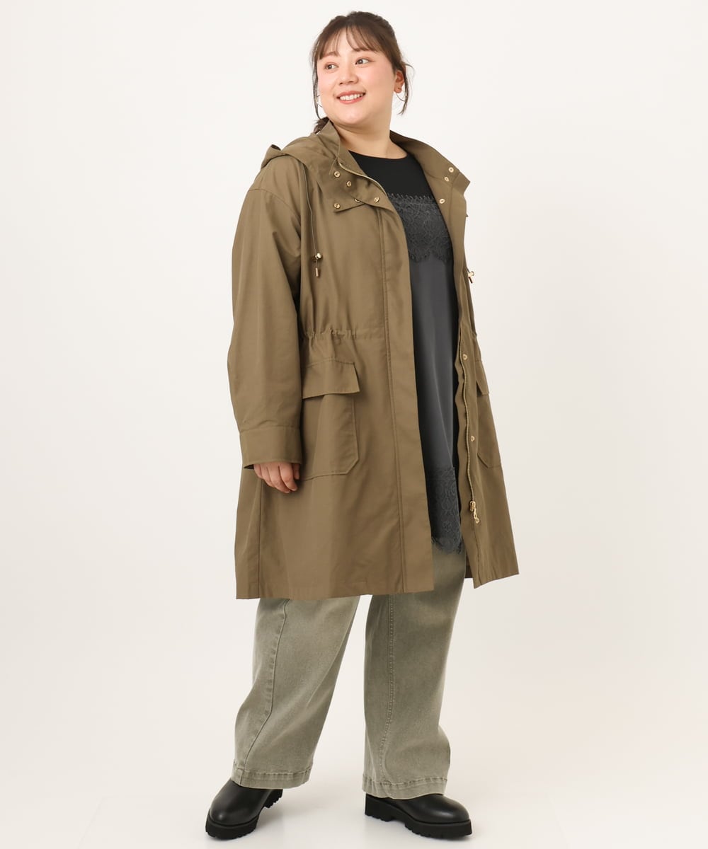 OLUKD05199 eur3(エウルキューブ) 【WEB先行販売】【大きいサイズ】モッズ風フーディ―コート カーキ