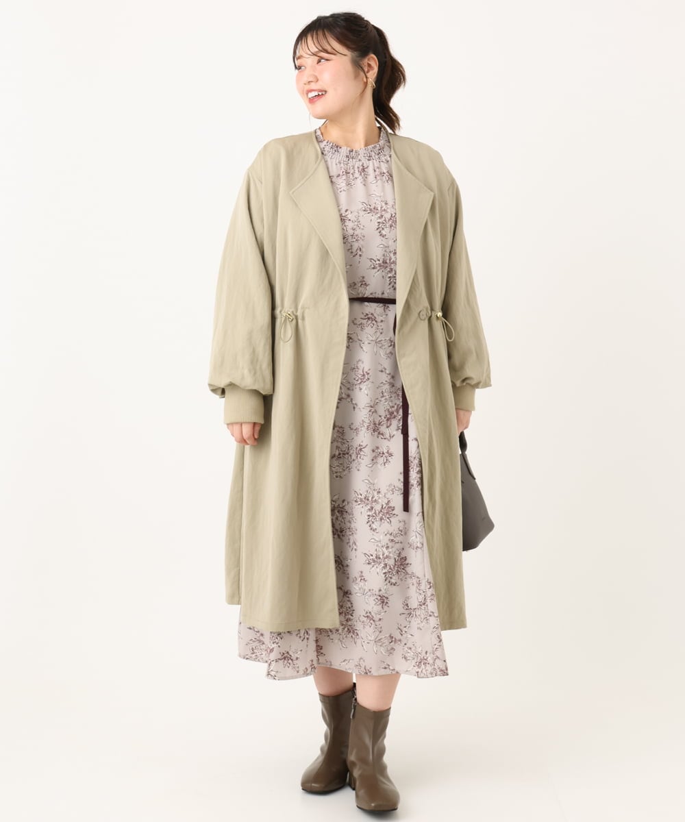 OLULA05199 eur3(エウルキューブ) 【WEB先行販売】【大きいサイズ】ノーカラーロングコート ベージュ(82)