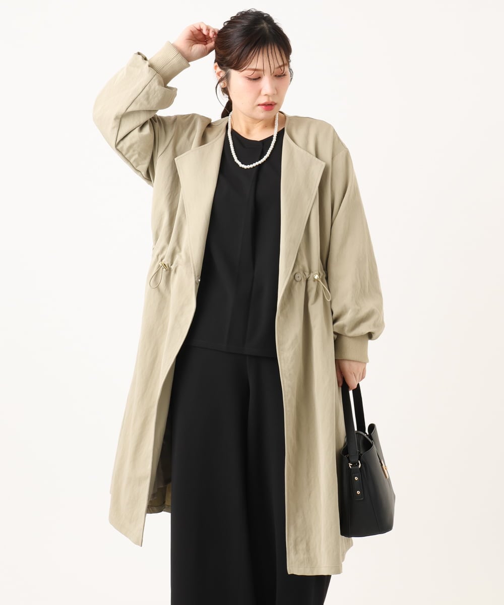 OLULA05199 eur3(エウルキューブ) 【WEB先行販売】【大きいサイズ】ノーカラーロングコート ベージュ(82)