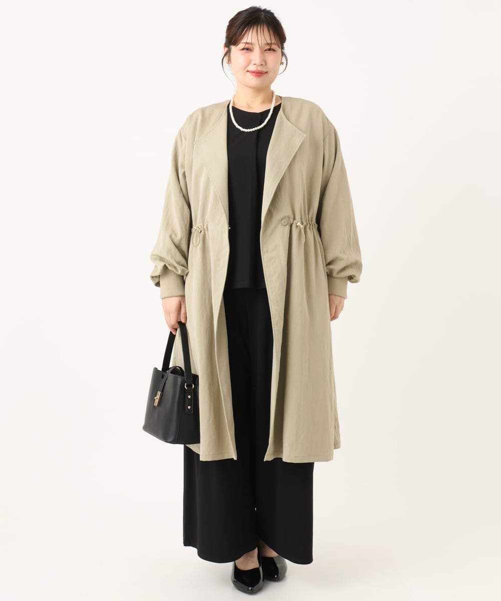OLULA05199 eur3(エウルキューブ) 【WEB先行販売】【大きいサイズ】ノーカラーロングコート ベージュ(82)