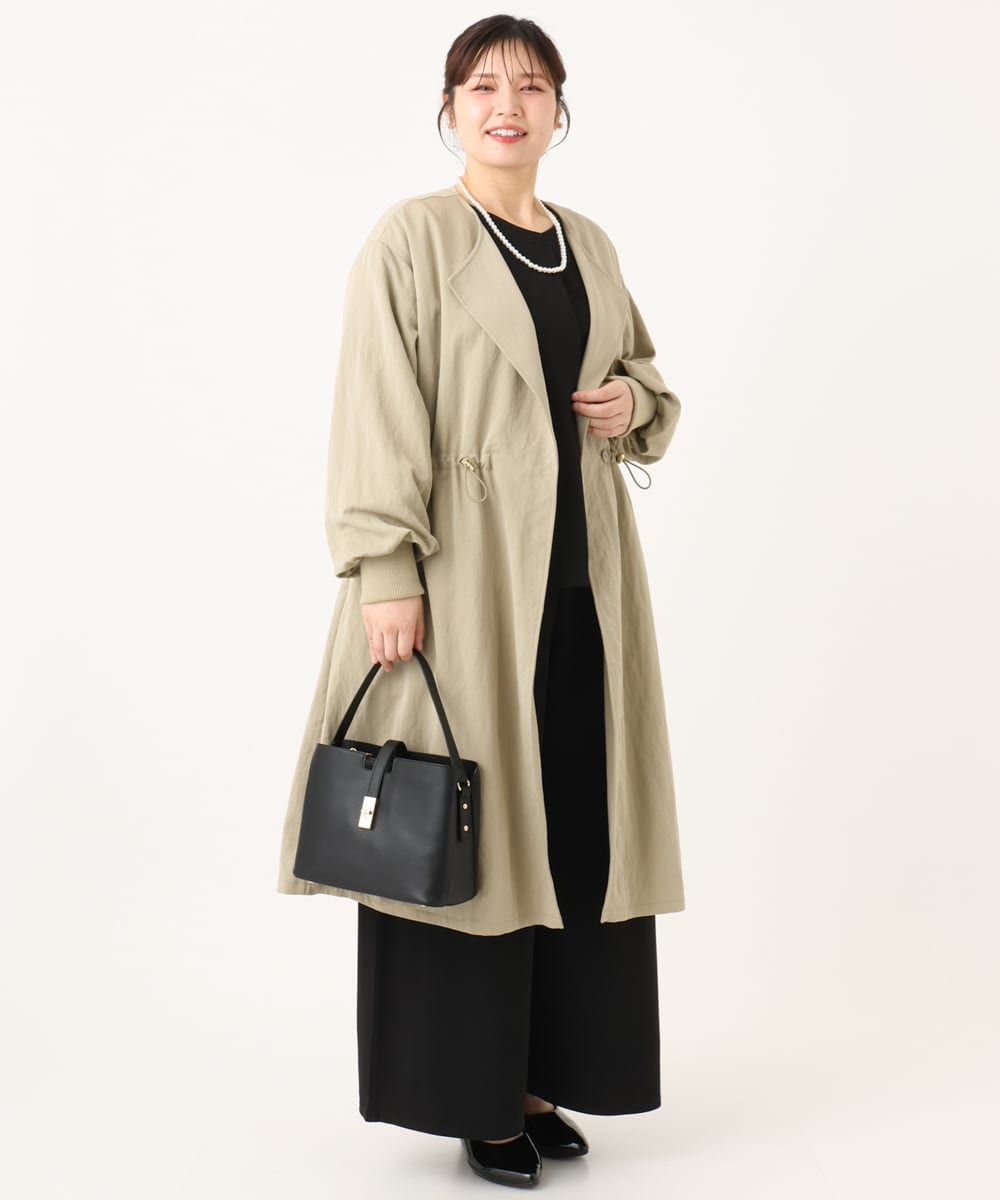 OLULA05199 eur3(エウルキューブ) 【WEB先行販売】【大きいサイズ】ノーカラーロングコート ベージュ(82)