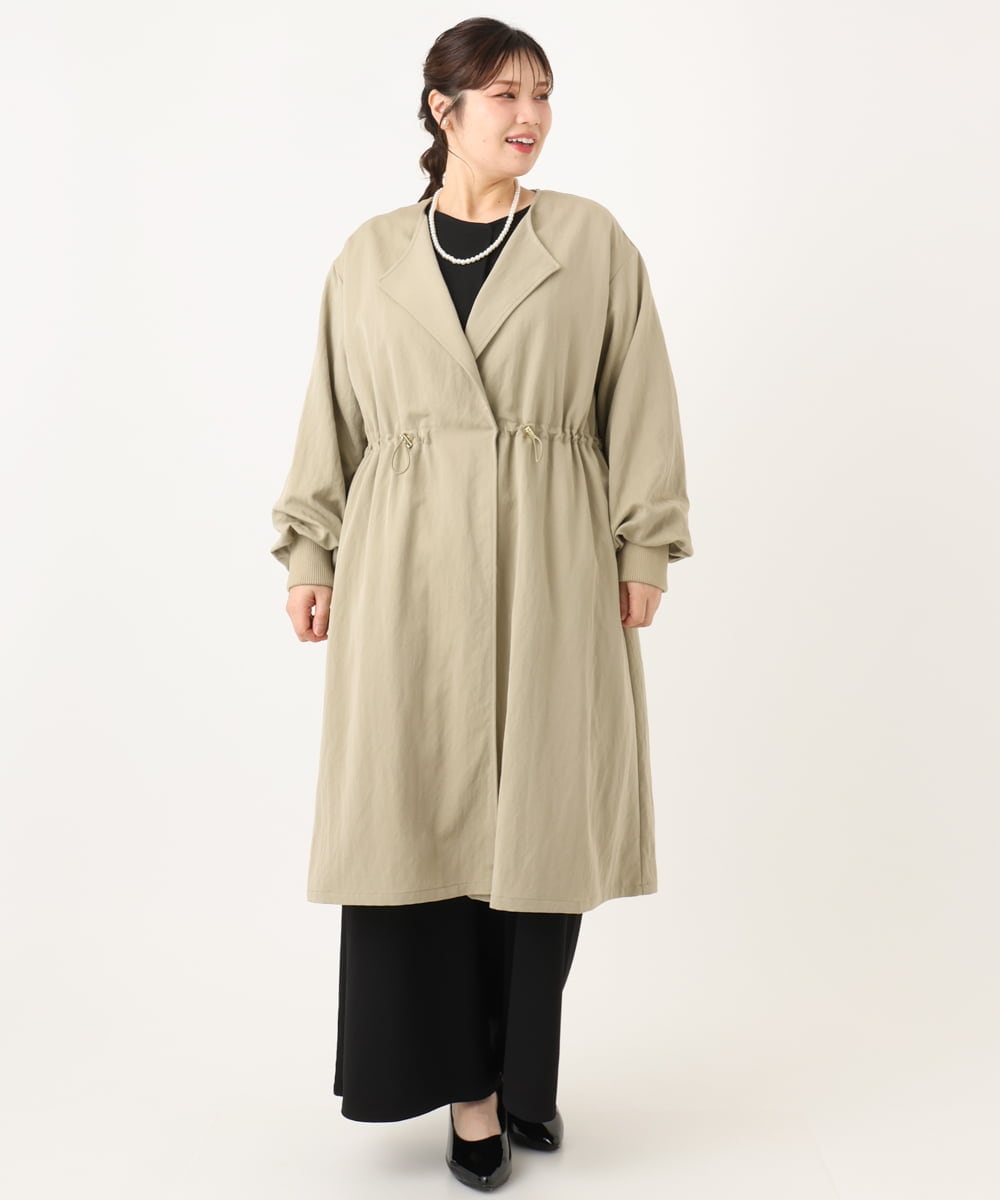 OLULA05199 eur3(エウルキューブ) 【WEB先行販売】【大きいサイズ】ノーカラーロングコート ベージュ(82)