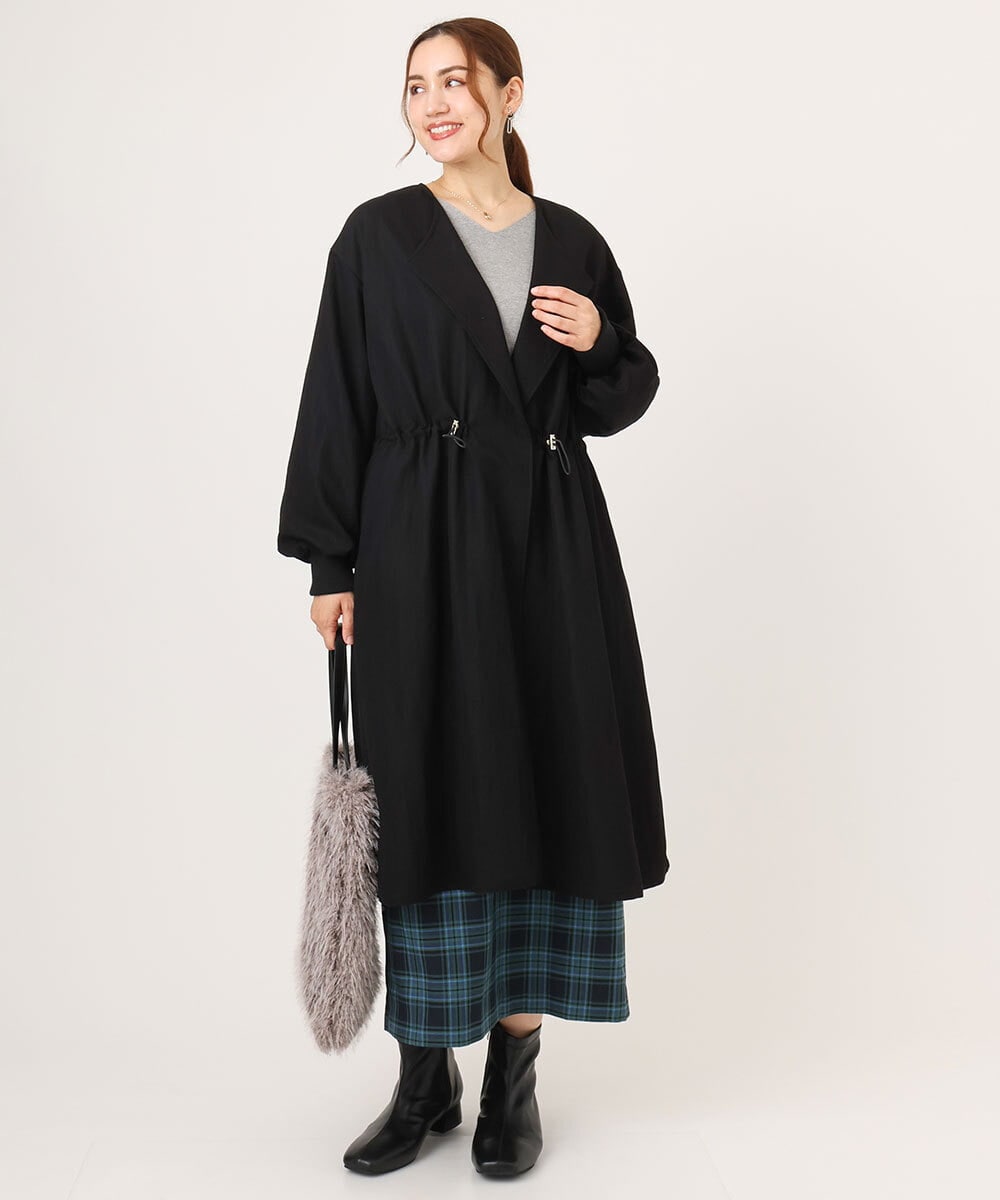OLULA05199 eur3(エウルキューブ) 【WEB先行販売】【大きいサイズ】ノーカラーロングコート ブラック(94)