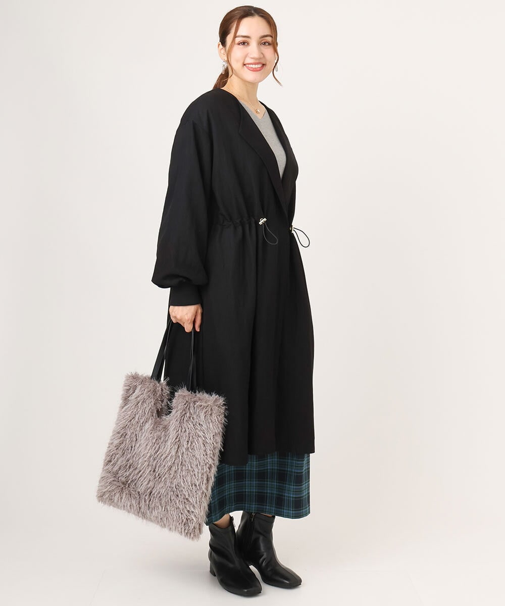 OLULA05199 eur3(エウルキューブ) 【WEB先行販売】【大きいサイズ】ノーカラーロングコート ブラック(94)