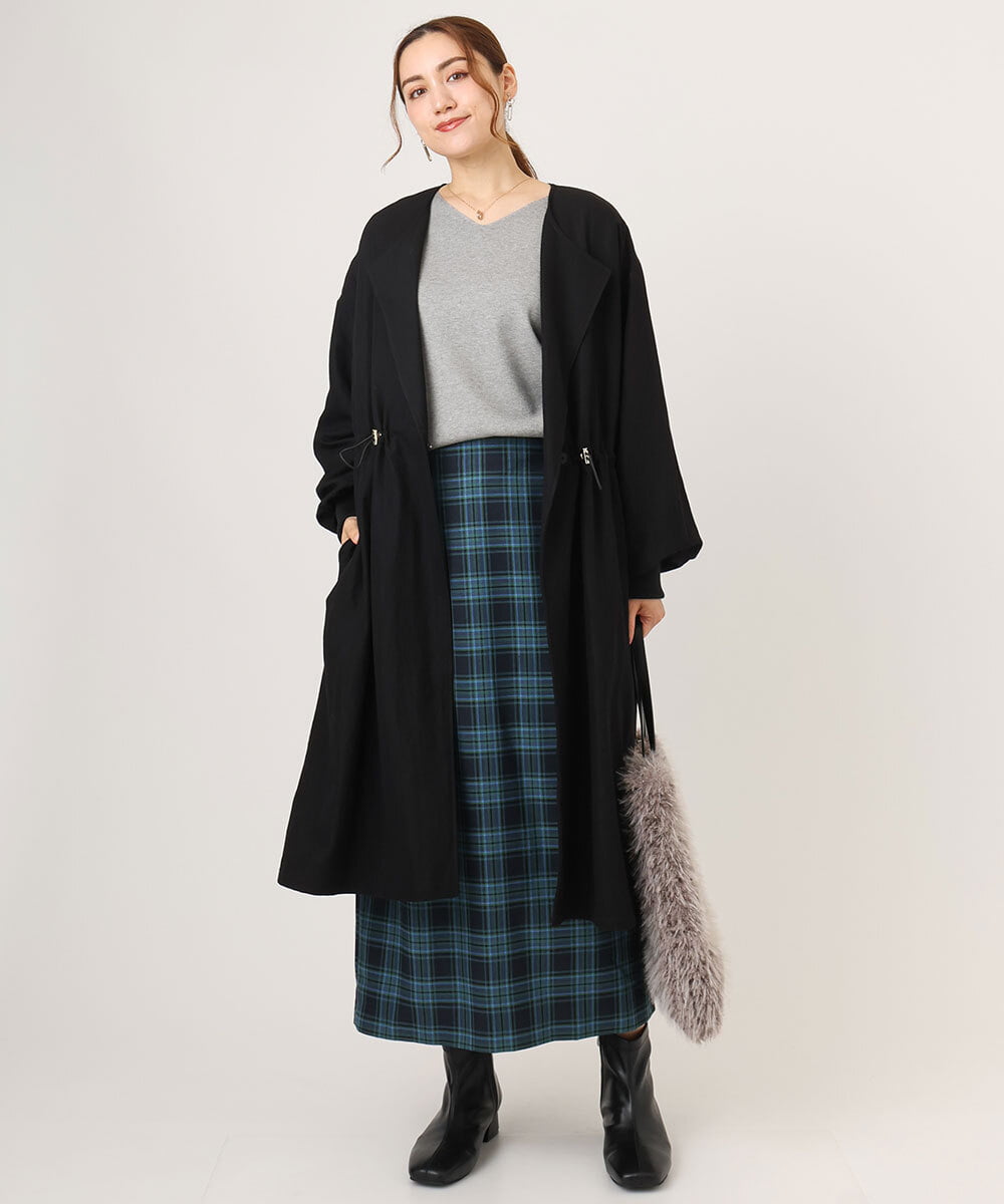 OLULA05199 eur3(エウルキューブ) 【WEB先行販売】【大きいサイズ】ノーカラーロングコート ブラック(94)