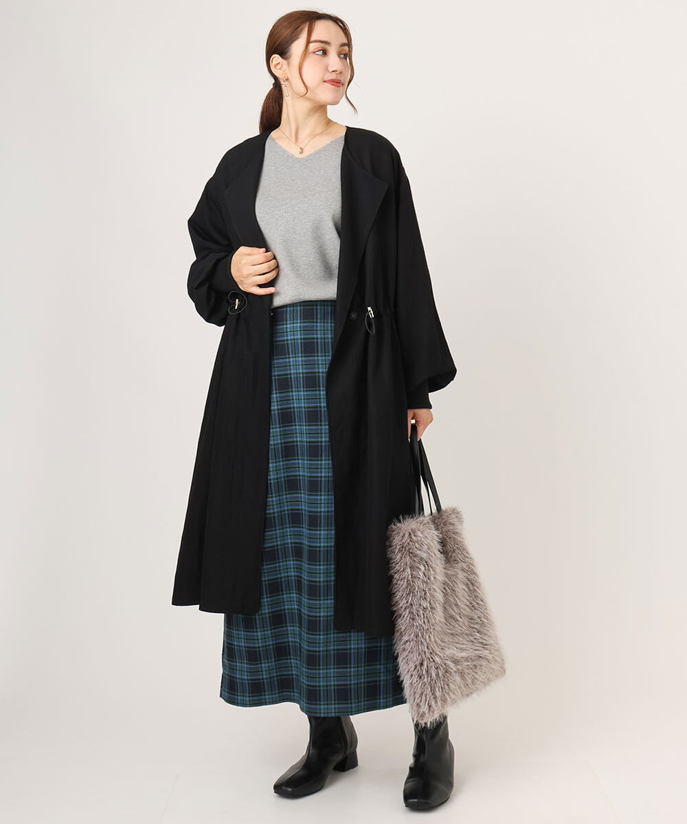 OLULA05199 eur3(エウルキューブ) 【WEB先行販売】【大きいサイズ】ノーカラーロングコート ブラック(94)