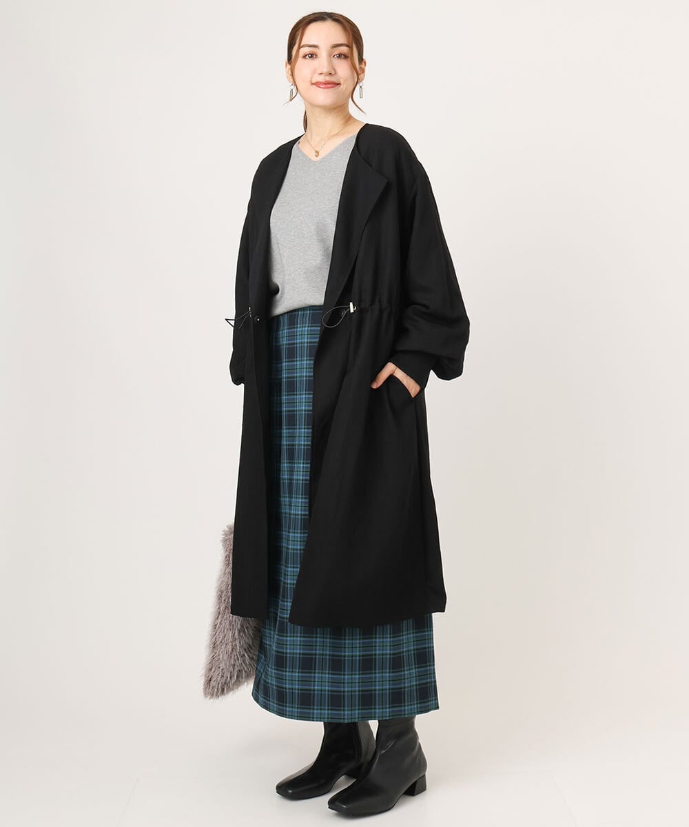 OLULA05199 eur3(エウルキューブ) 【WEB先行販売】【大きいサイズ】ノーカラーロングコート ブラック(94)