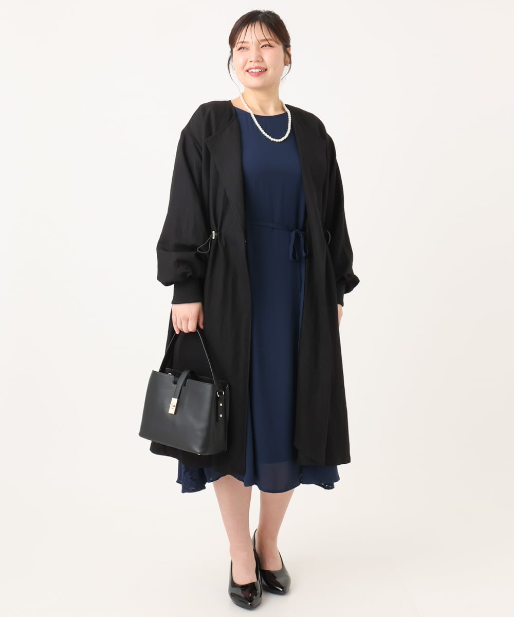 OLULA05199 eur3(エウルキューブ) 【WEB先行販売】【大きいサイズ】ノーカラーロングコート ブラック(94)