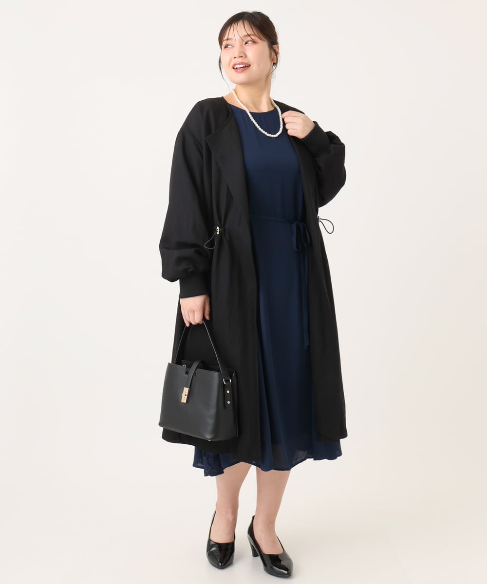 OLULA05199 eur3(エウルキューブ) 【WEB先行販売】【大きいサイズ】ノーカラーロングコート ブラック(94)