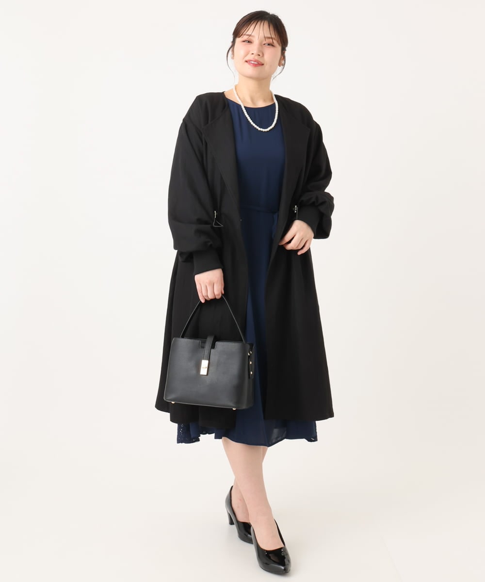 OLULA05199 eur3(エウルキューブ) 【WEB先行販売】【大きいサイズ】ノーカラーロングコート ブラック(94)
