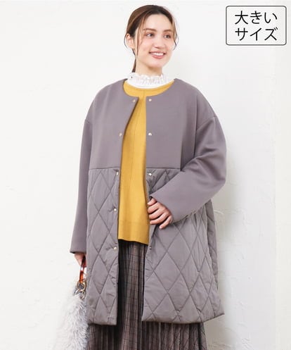 OLULD03199 eur3 【大きいサイズ】ダンボール×キルティングノーカラーコート