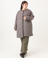 OLULD03199 eur3(エウルキューブ) 【大きいサイズ】ダンボール×キルティングノーカラーコート モカ