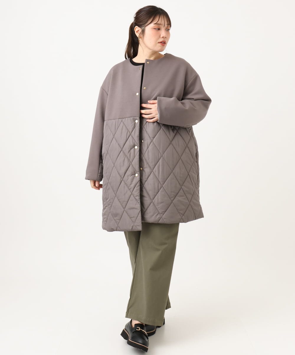 OLULD03199 eur3(エウルキューブ) 【大きいサイズ】ダンボール×キルティングノーカラーコート モカ