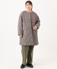 OLULD03199 eur3(エウルキューブ) 【大きいサイズ】ダンボール×キルティングノーカラーコート モカ