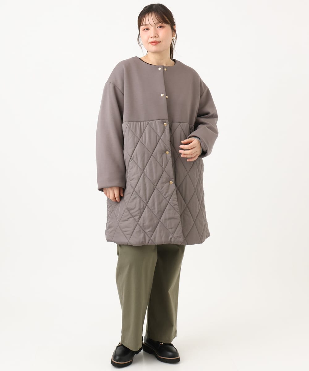 OLULD03199 eur3(エウルキューブ) 【大きいサイズ】ダンボール×キルティングノーカラーコート モカ