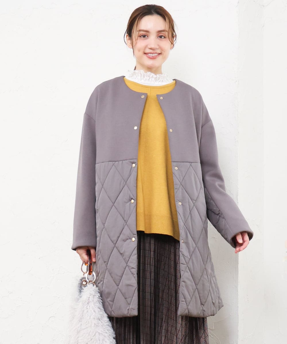OLULD03199 eur3(エウルキューブ) 【大きいサイズ】ダンボール×キルティングノーカラーコート モカ