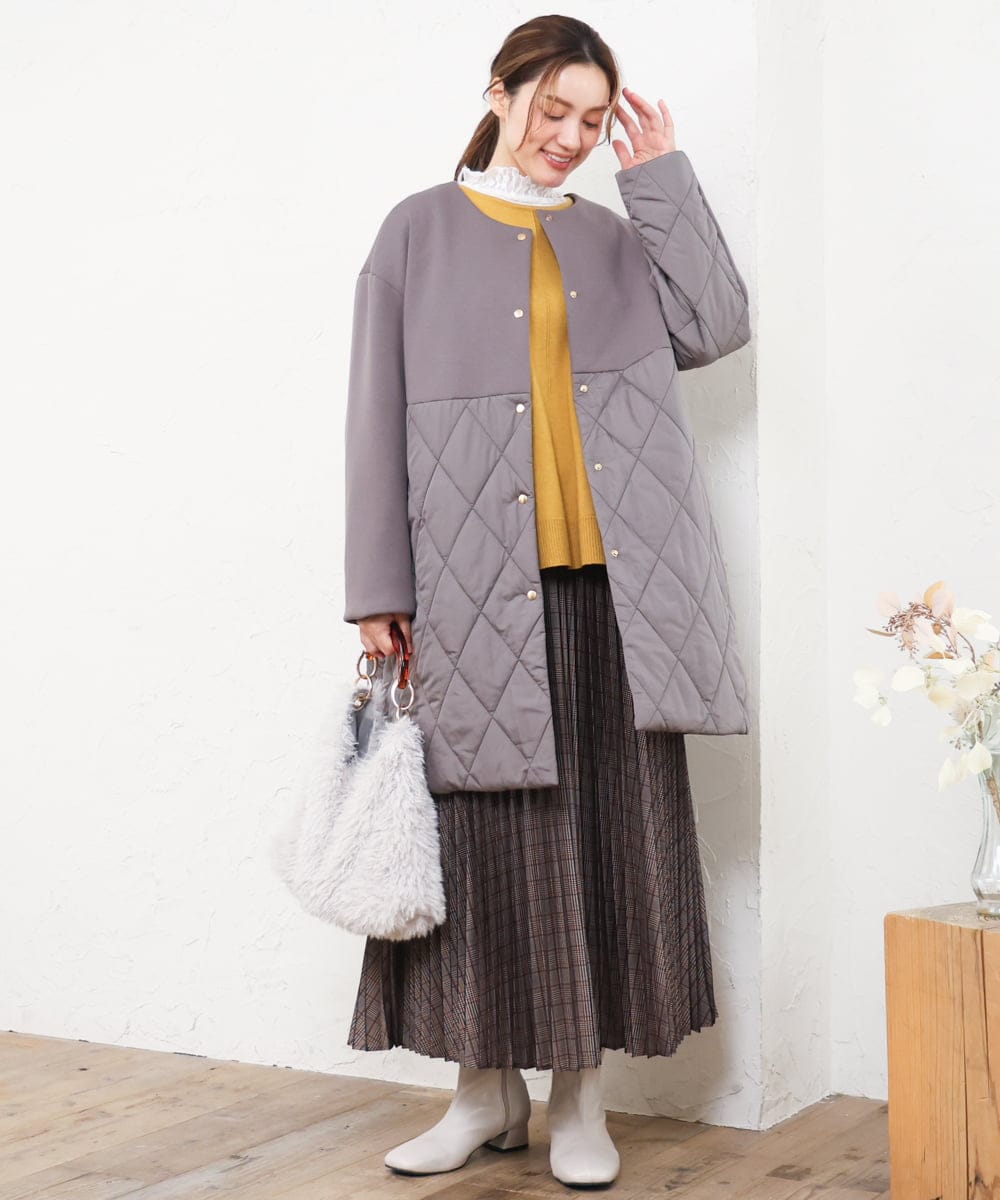 OLULD03199 eur3(エウルキューブ) 【大きいサイズ】ダンボール×キルティングノーカラーコート モカ