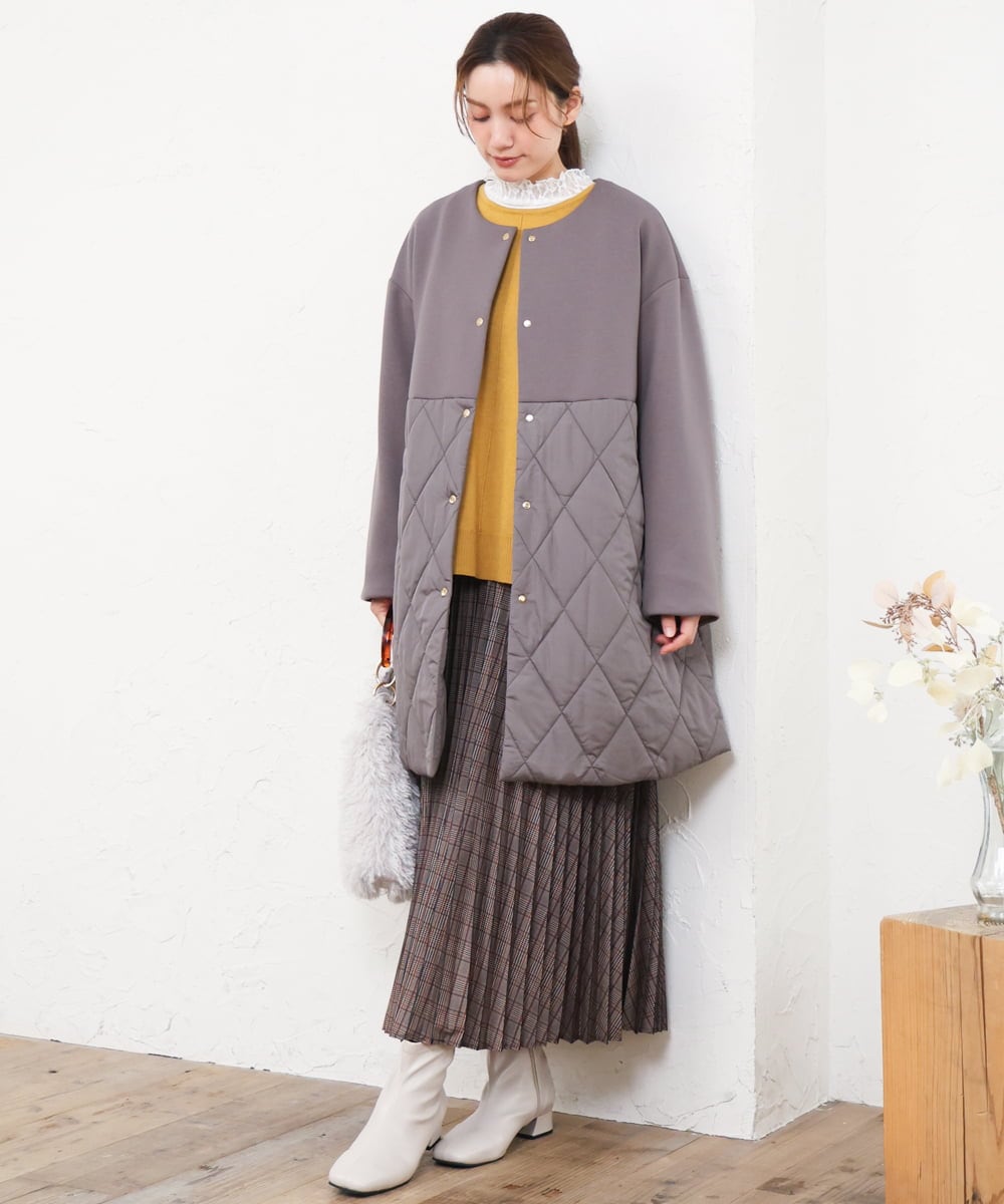 OLULD03199 eur3(エウルキューブ) 【大きいサイズ】ダンボール×キルティングノーカラーコート モカ
