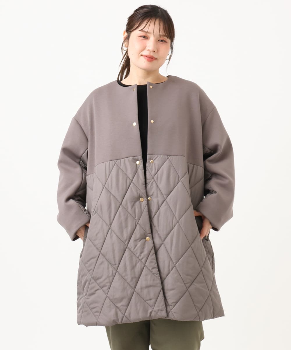 OLULD03199 eur3(エウルキューブ) 【大きいサイズ】ダンボール×キルティングノーカラーコート モカ