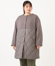 OLULD03199 eur3(エウルキューブ) 【大きいサイズ】ダンボール×キルティングノーカラーコート モカ
