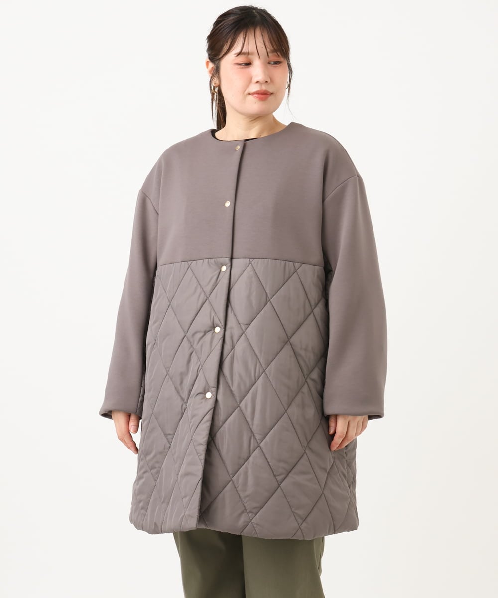 OLULD03199 eur3(エウルキューブ) 【大きいサイズ】ダンボール×キルティングノーカラーコート モカ