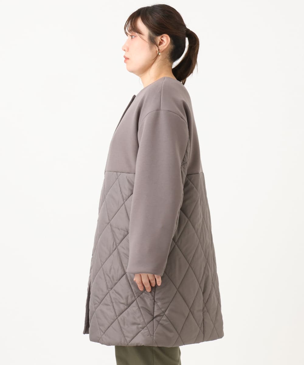 OLULD03199 eur3(エウルキューブ) 【大きいサイズ】ダンボール×キルティングノーカラーコート モカ