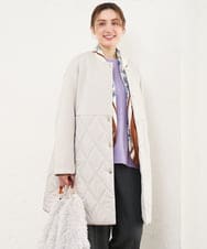 OLULD03199 eur3(エウルキューブ) 【大きいサイズ】ダンボール×キルティングノーカラーコート グレージュ