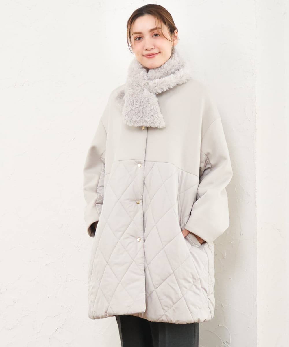 OLULD03199 eur3(エウルキューブ) 【大きいサイズ】ダンボール×キルティングノーカラーコート グレージュ