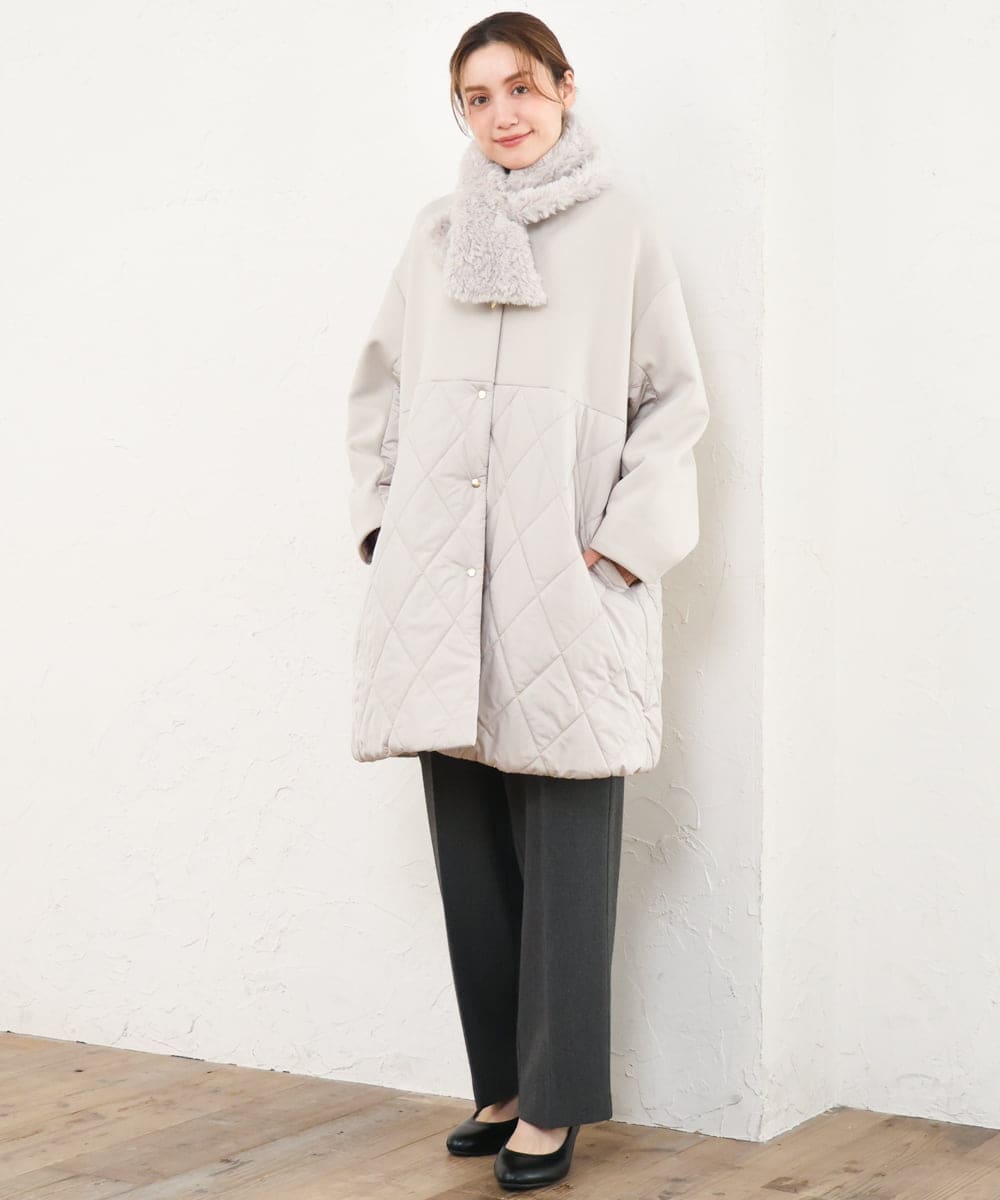 OLULD03199 eur3(エウルキューブ) 【大きいサイズ】ダンボール×キルティングノーカラーコート グレージュ