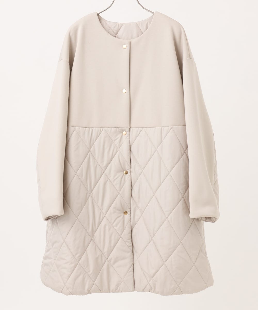 OLULD03199 eur3(エウルキューブ) 【大きいサイズ】ダンボール×キルティングノーカラーコート グレージュ