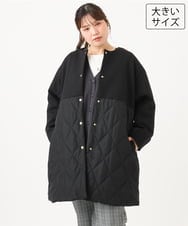 OLULD03199 eur3(エウルキューブ) 【大きいサイズ】ダンボール×キルティングノーカラーコート ブラック
