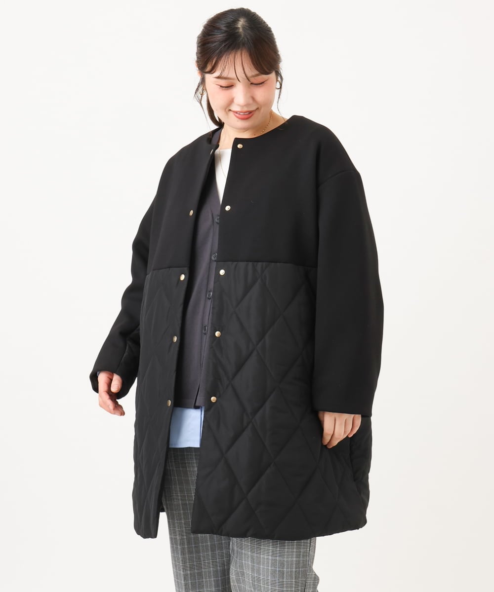 OLULD03199 eur3(エウルキューブ) 【大きいサイズ】ダンボール×キルティングノーカラーコート ブラック
