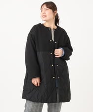 OLULD03199 eur3(エウルキューブ) 【大きいサイズ】ダンボール×キルティングノーカラーコート ブラック