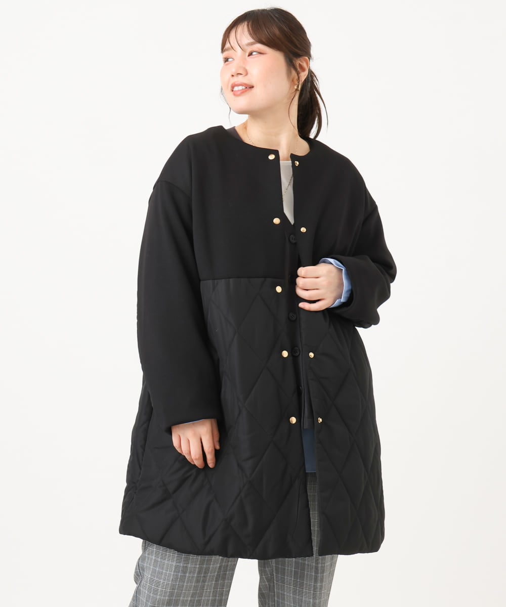 OLULD03199 eur3(エウルキューブ) 【大きいサイズ】ダンボール×キルティングノーカラーコート ブラック