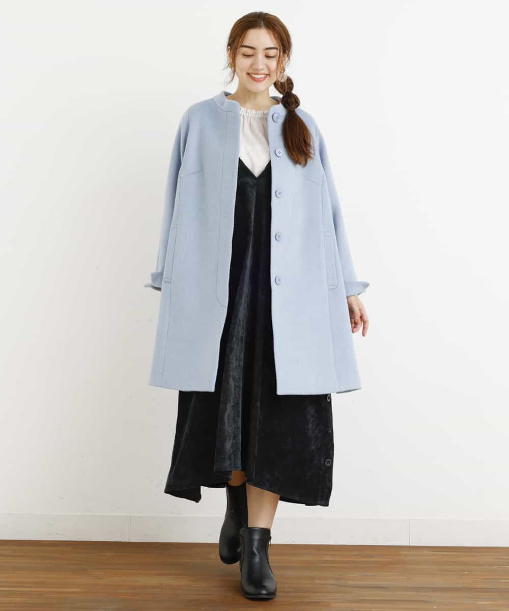 OLULM01260 eur3(エウルキューブ) 【大きいサイズ】ウール混クラシックコート ライトブルー(50)