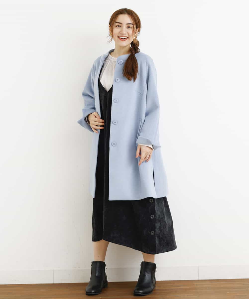 OLULM01260 eur3(エウルキューブ) 【大きいサイズ】ウール混クラシックコート ライトブルー(50)