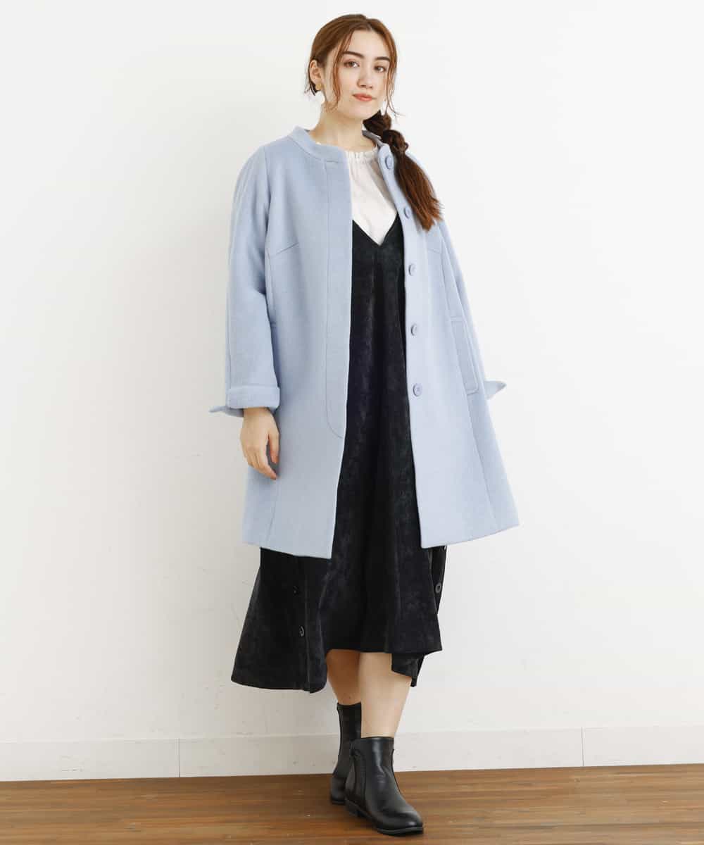 OLULM01260 eur3(エウルキューブ) 【大きいサイズ】ウール混クラシックコート ライトブルー(50)