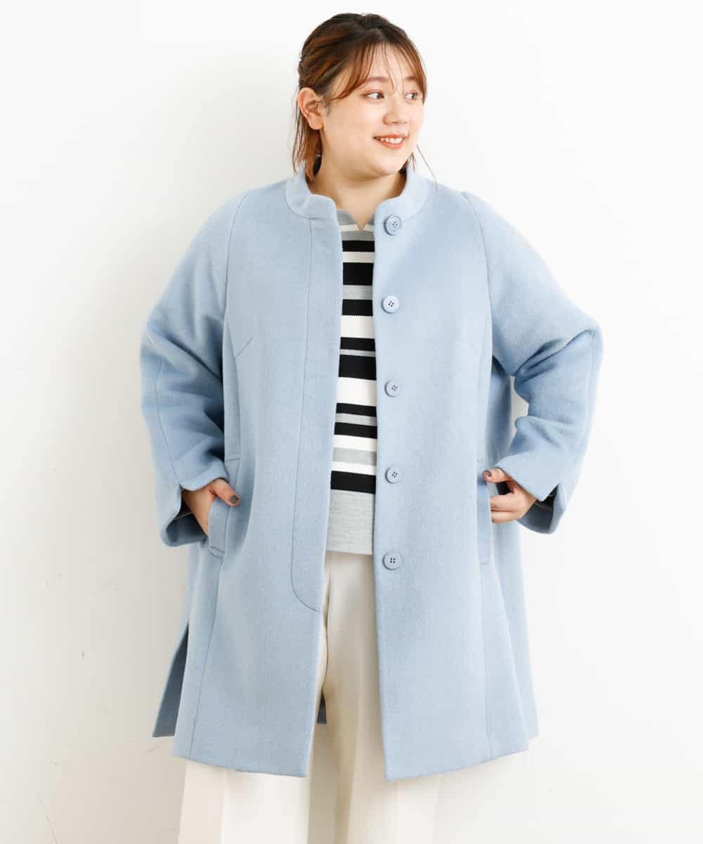 OLULM01260 eur3(エウルキューブ) 【大きいサイズ】ウール混クラシックコート ライトブルー(50)