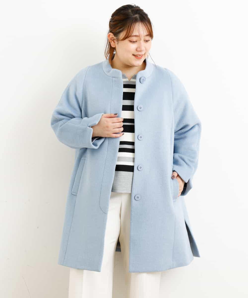 OLULM01260 eur3(エウルキューブ) 【大きいサイズ】ウール混クラシックコート ライトブルー(50)