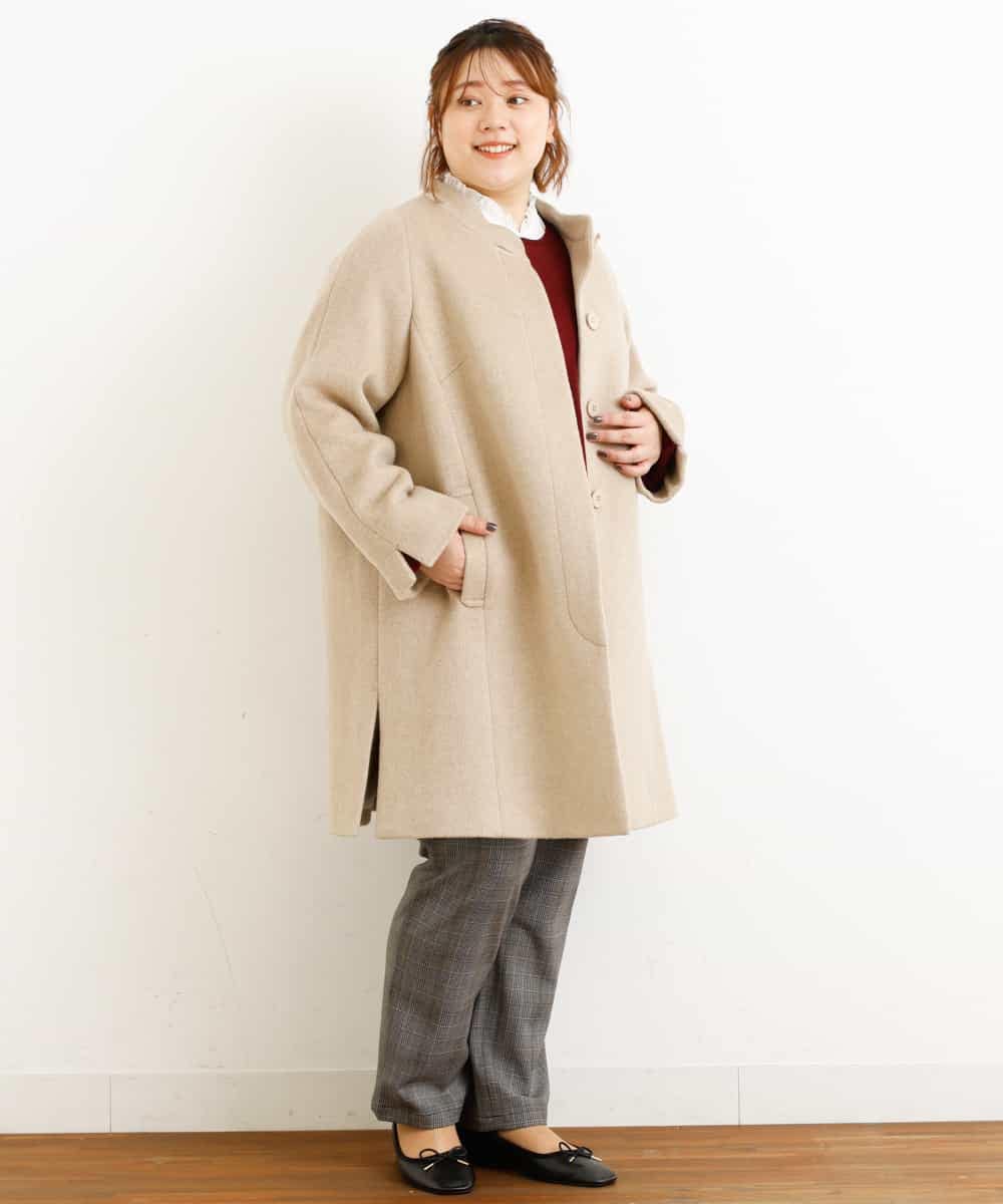 OLULM01260 eur3(エウルキューブ) 【大きいサイズ】ウール混クラシックコート ベージュ(82)