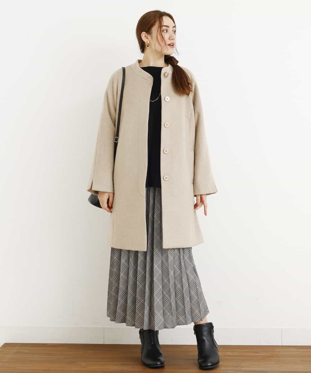 OLULM01260 eur3(エウルキューブ) 【大きいサイズ】ウール混クラシックコート ベージュ(82)