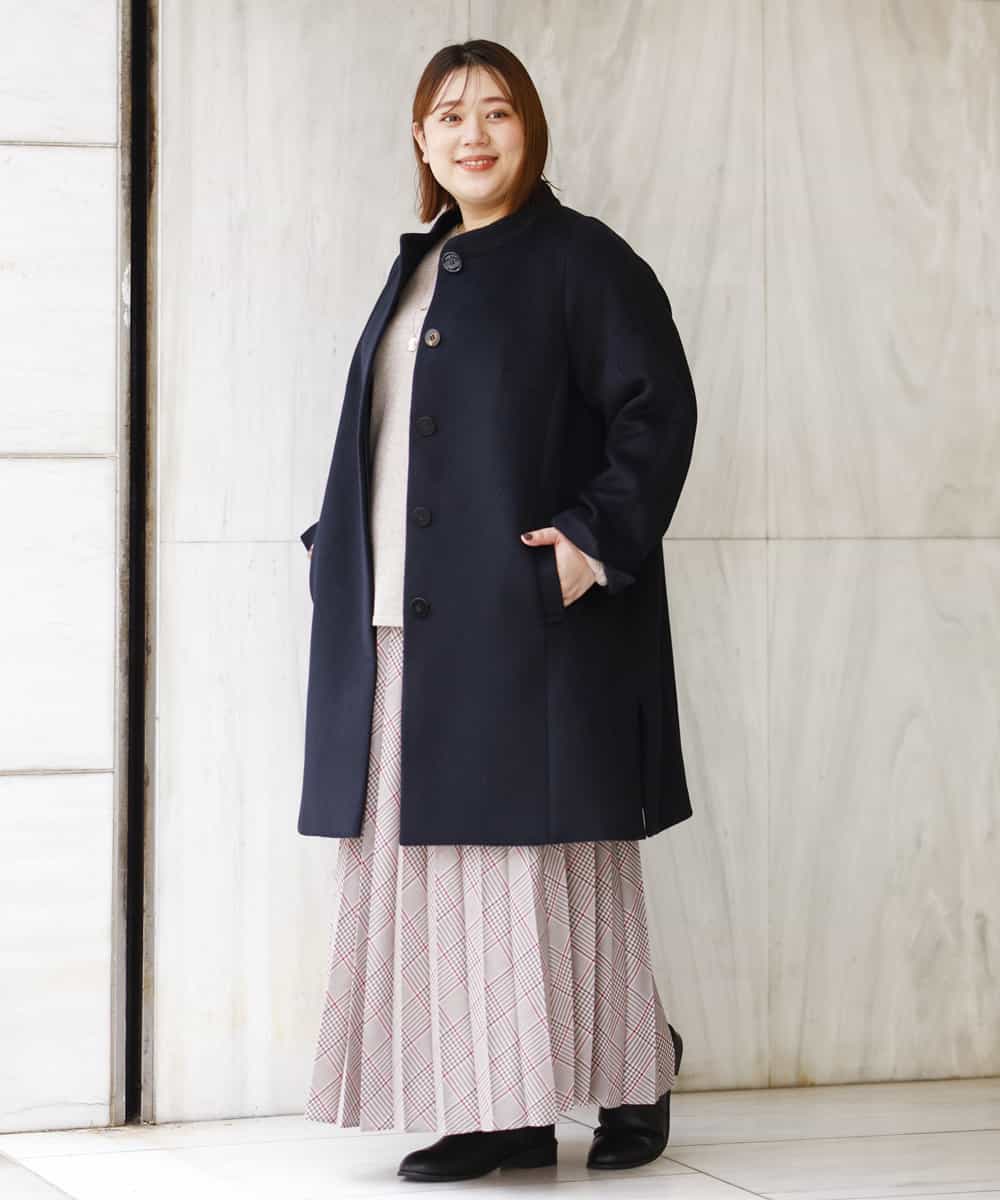OLULM01260 eur3(エウルキューブ) 【大きいサイズ】ウール混クラシックコート ブラック(94)