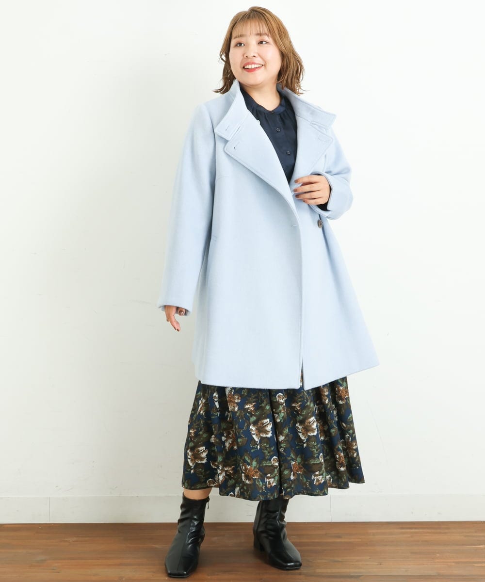 OLULP01270 eur3(エウルキューブ) 【大きいサイズ】カシミヤ混ロングコート ライトブルー(50)