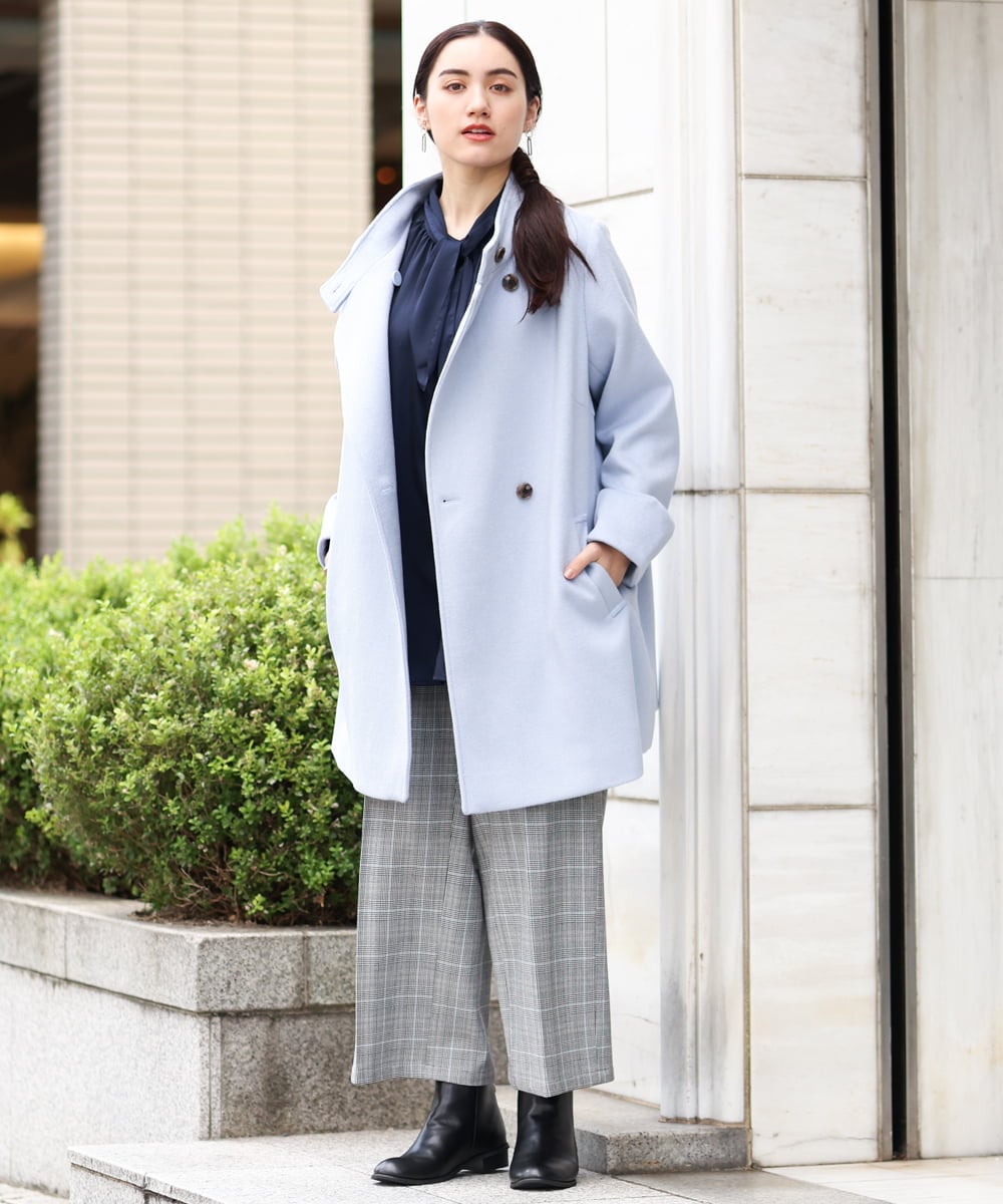 OLULP01270 eur3(エウルキューブ) 【大きいサイズ】カシミヤ混ロングコート ライトブルー(50)