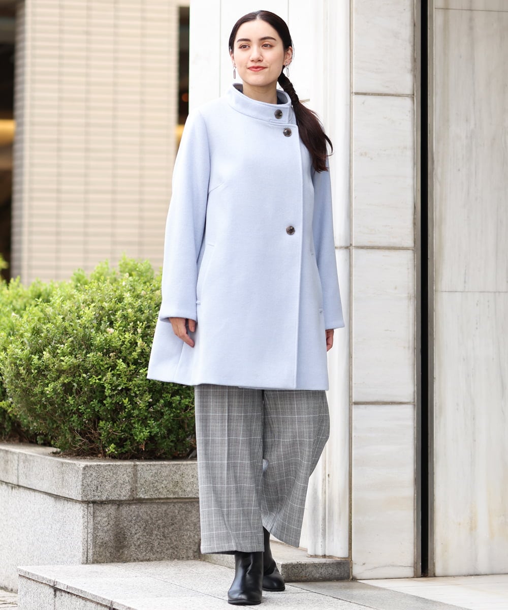 OLULP01270 eur3(エウルキューブ) 【大きいサイズ】カシミヤ混ロングコート ライトブルー(50)