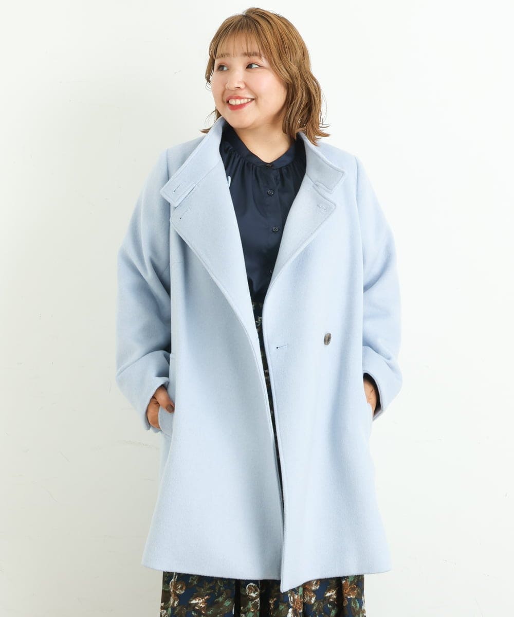 OLULP01270 eur3(エウルキューブ) 【大きいサイズ】カシミヤ混ロングコート ライトブルー(50)