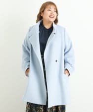 OLULP01270 eur3(エウルキューブ) 【大きいサイズ】カシミヤ混ロングコート ライトブルー(50)