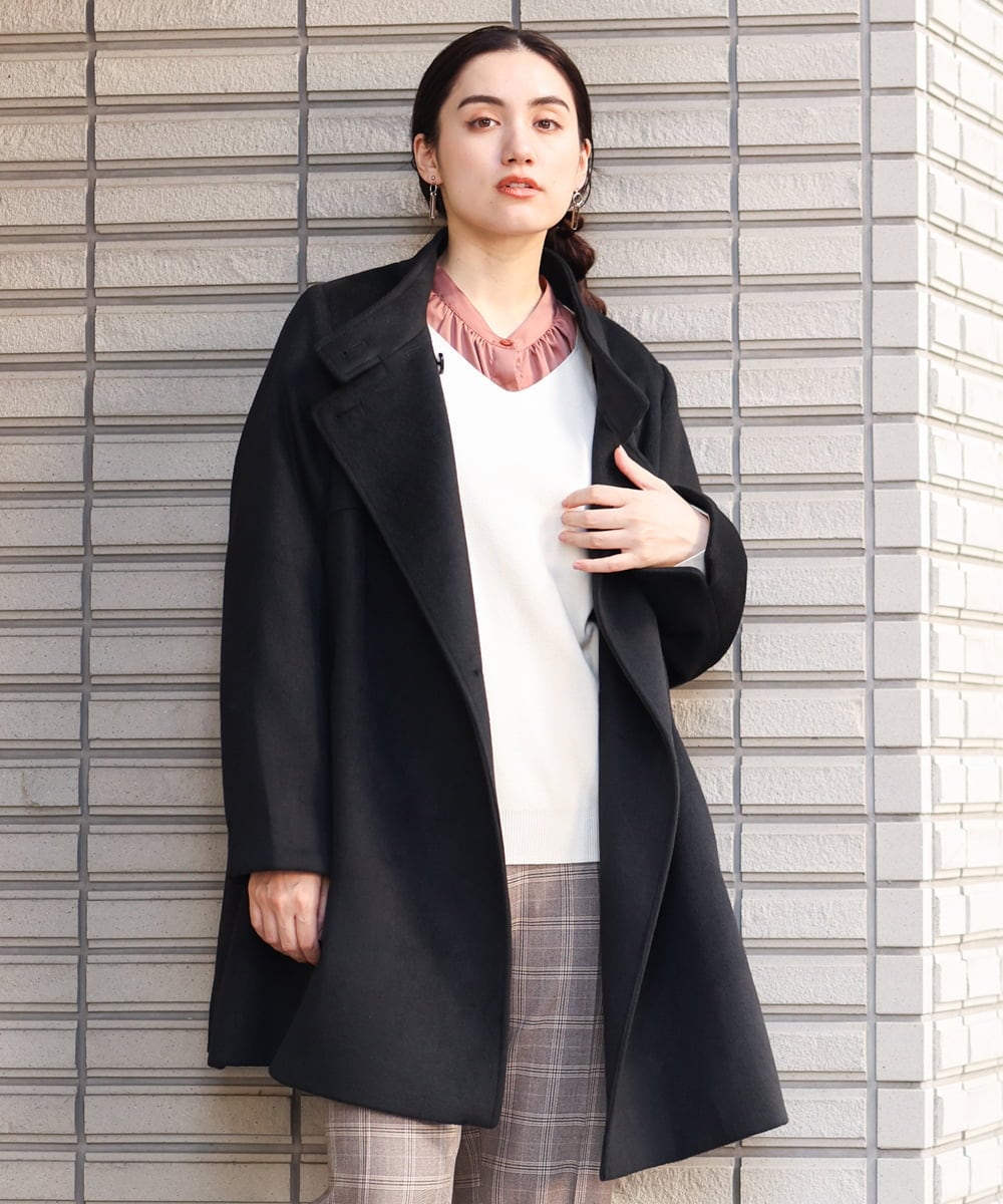 OLULP01270 eur3(エウルキューブ) 【大きいサイズ】カシミヤ混ロングコート ブラック(94)
