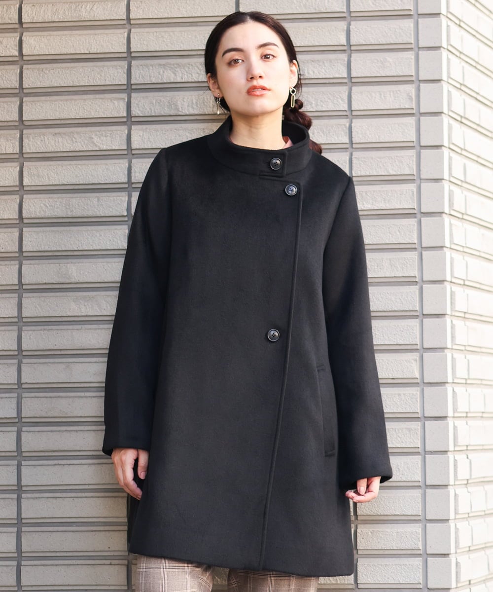 OLULP01270 eur3(エウルキューブ) 【大きいサイズ】カシミヤ混ロングコート ブラック(94)