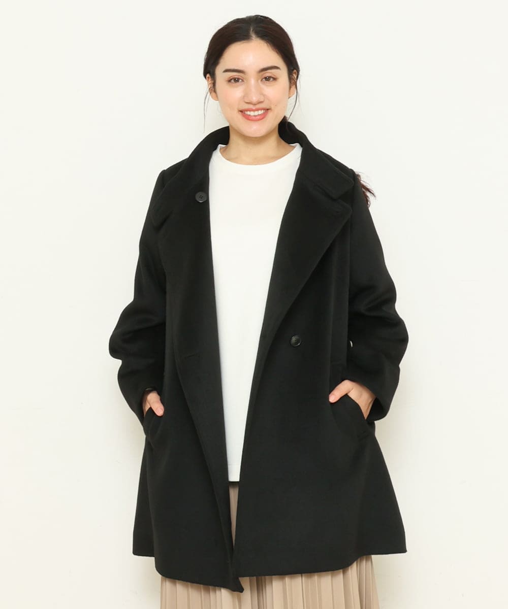 OLULP01270 eur3(エウルキューブ) 【大きいサイズ】カシミヤ混ロングコート ブラック(94)
